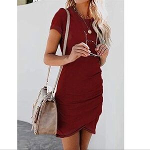 Dark red short sleeve t shirt dress